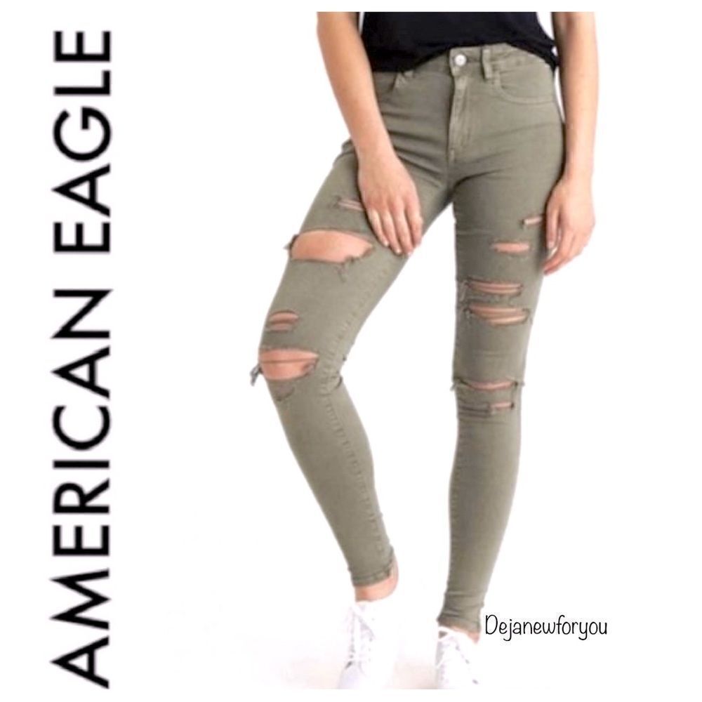 American Eagle Green Distressed High Rise Jegging Jeans Size 4/27
